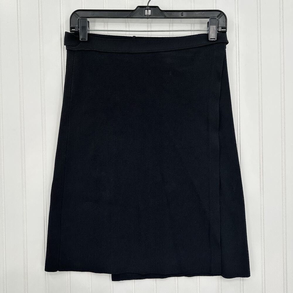 Scanlan Theodore Wrap Skirt Women Medium Crepe Knit Mini Black Minimalist Luxury